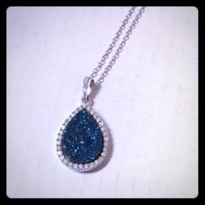 Gorgeous blue teal druzy sterling silver necklace